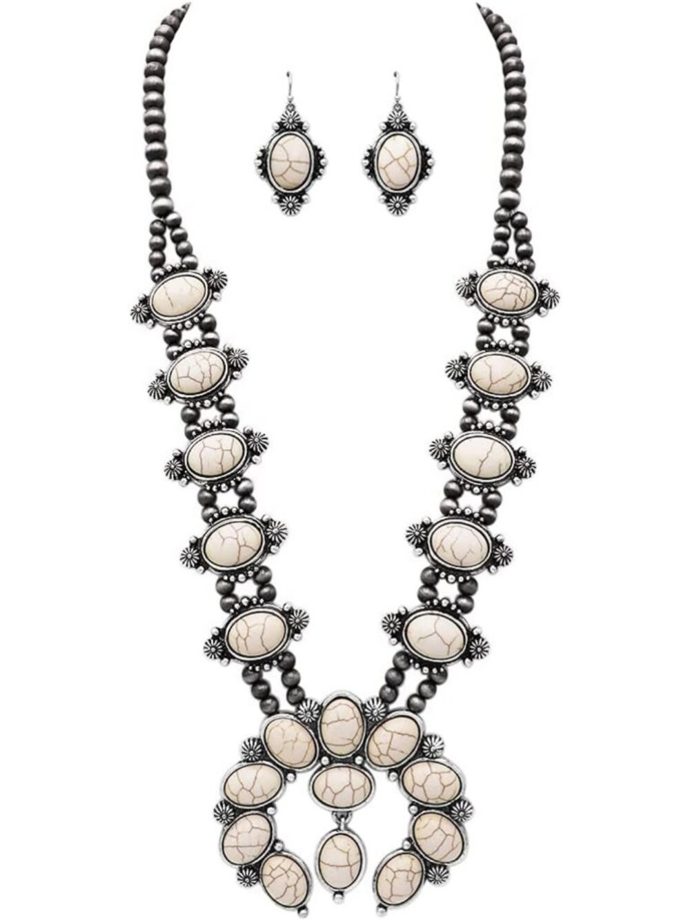 Chic Western Cowgirl Necklace & Earrings Set with Semi-Precious Howlite Stone